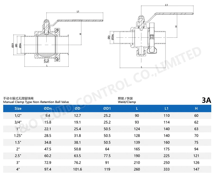 Sanitary Stainless Steel Hygienic Clamped Type Ball Valve