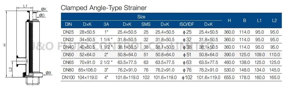 Sanitary Stainless Steel Tri Clamp Angle Type Filter Strainer