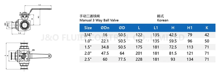 Hygienic Stainless Steel 3 Way Clamped Ball Valve With Mounting Pad