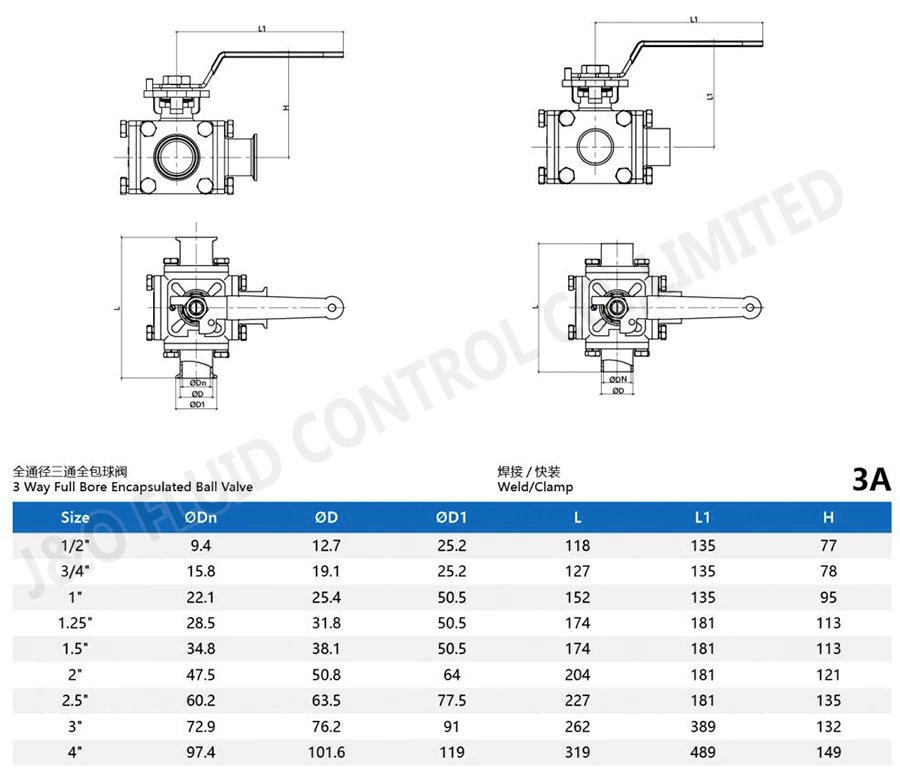 Three-way Sanitary Clamp Ball Valve