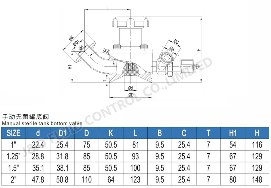 Sanitary Stainless Steel Manual Sterile Tank Bottom Valve With Sampling Valve