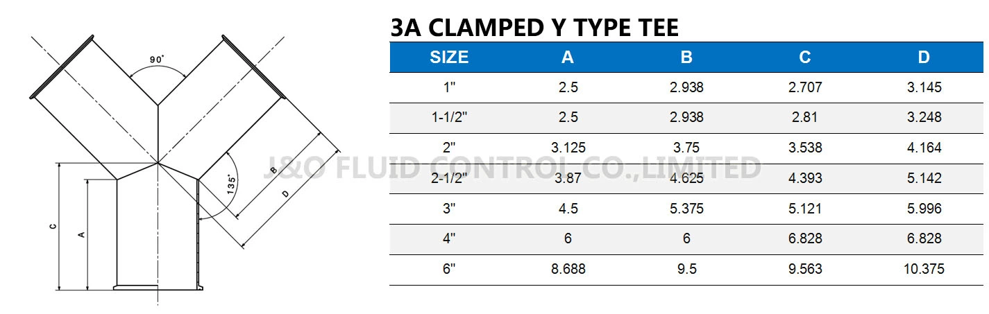 Sanitary Stainless Steel Clamp Y Type Tee