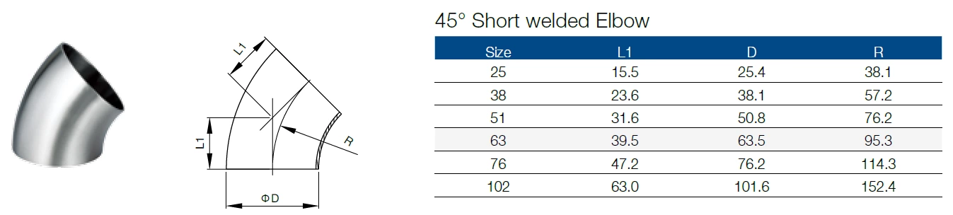 Sanitary 45 Degree Bend Short
