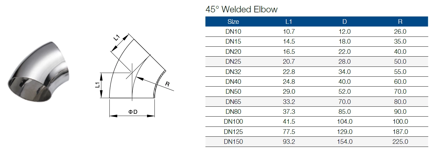 Sanitary 45 Degree Bend Short