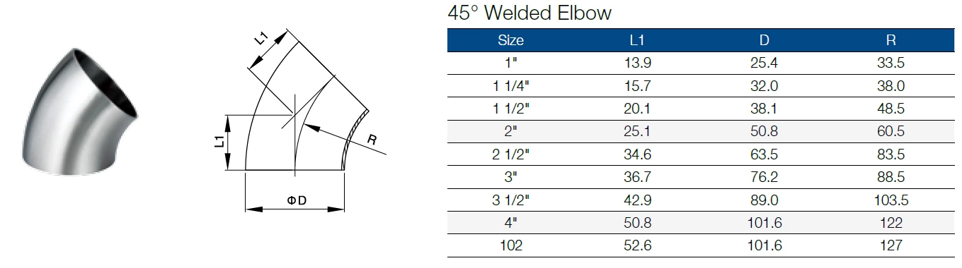 Sanitary 45 Degree Bend Short