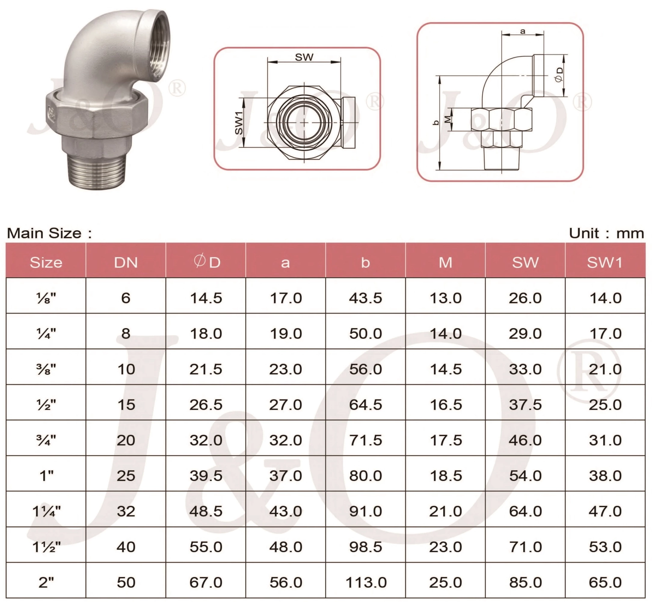 Stainless Steel NPT Thread Female Male Union Elbow