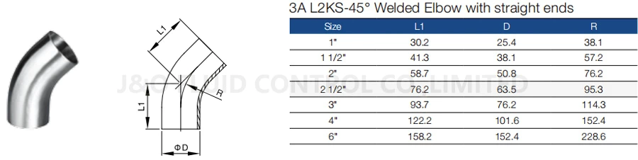Sanitary 45 Degree Bend