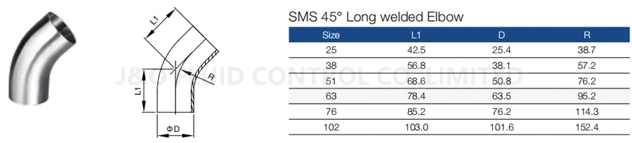 Sanitary 45 Degree Bend