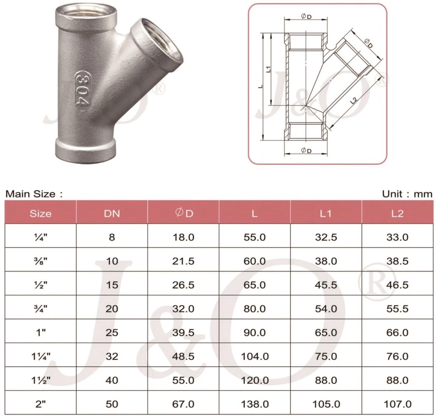 Stainless Steel 150LBS 45 Degree Female Tee