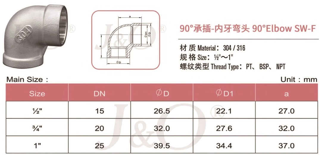 150LBS Stainless Steel 90 Degree Socket Weld Female Elbow