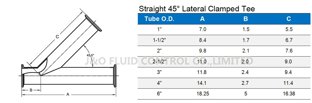 Stainless Steel Sanitary Y Type Lateral Tee Clamped End