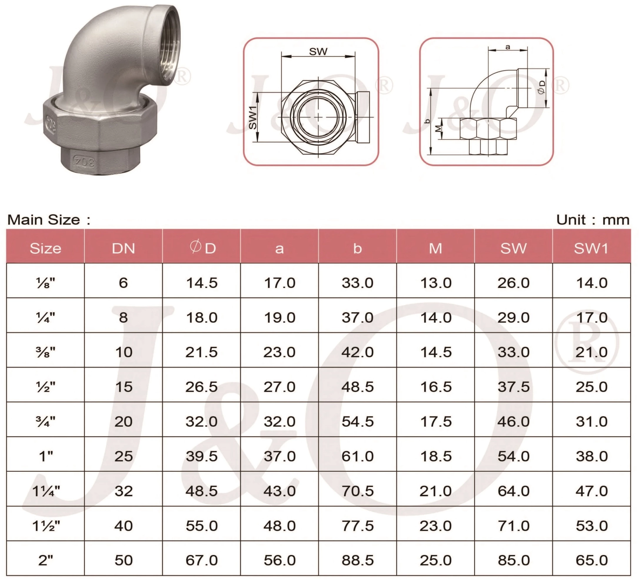 150LBS Stainless Steel Casting Female Union Elbow