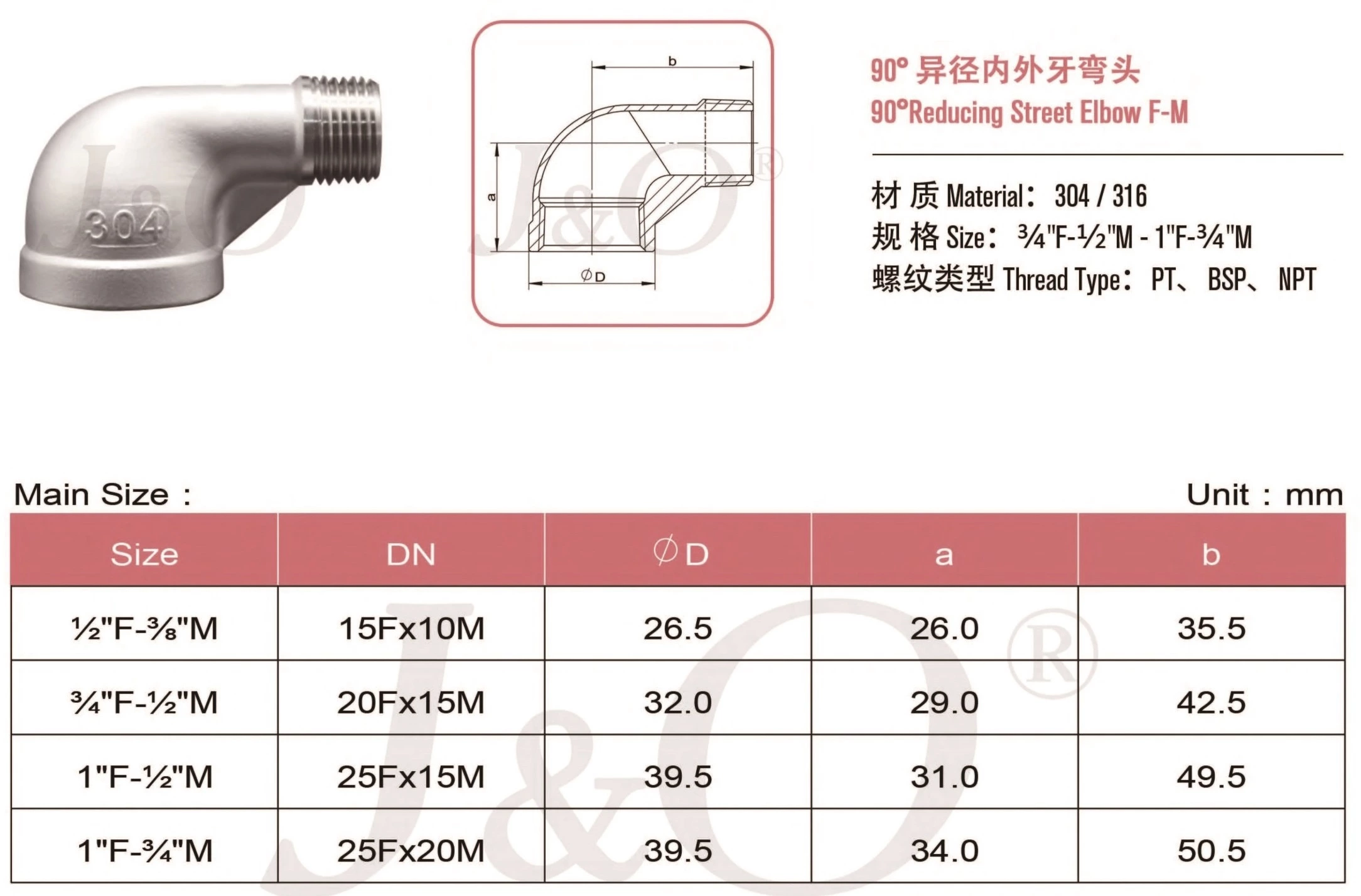 150LBS 90 Degree Female Male Reducing Elbow
