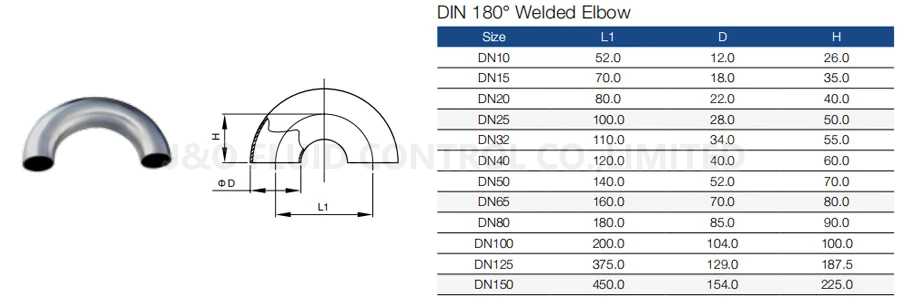 Sanitary 180 Degree Elbow Weld