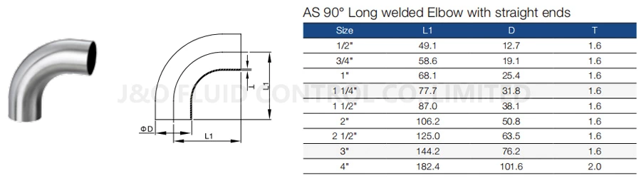 Sanitary 90 Degree Elbow Welding Long