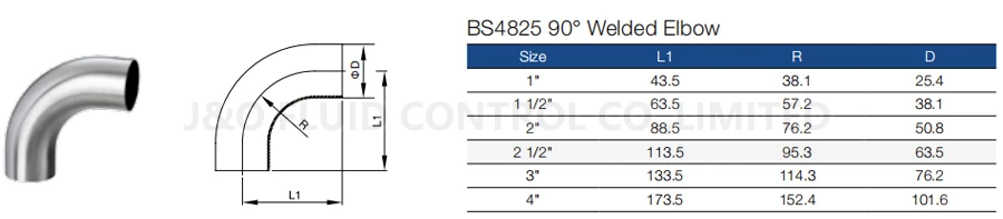 Sanitary 90 Degree Elbow Welding Long