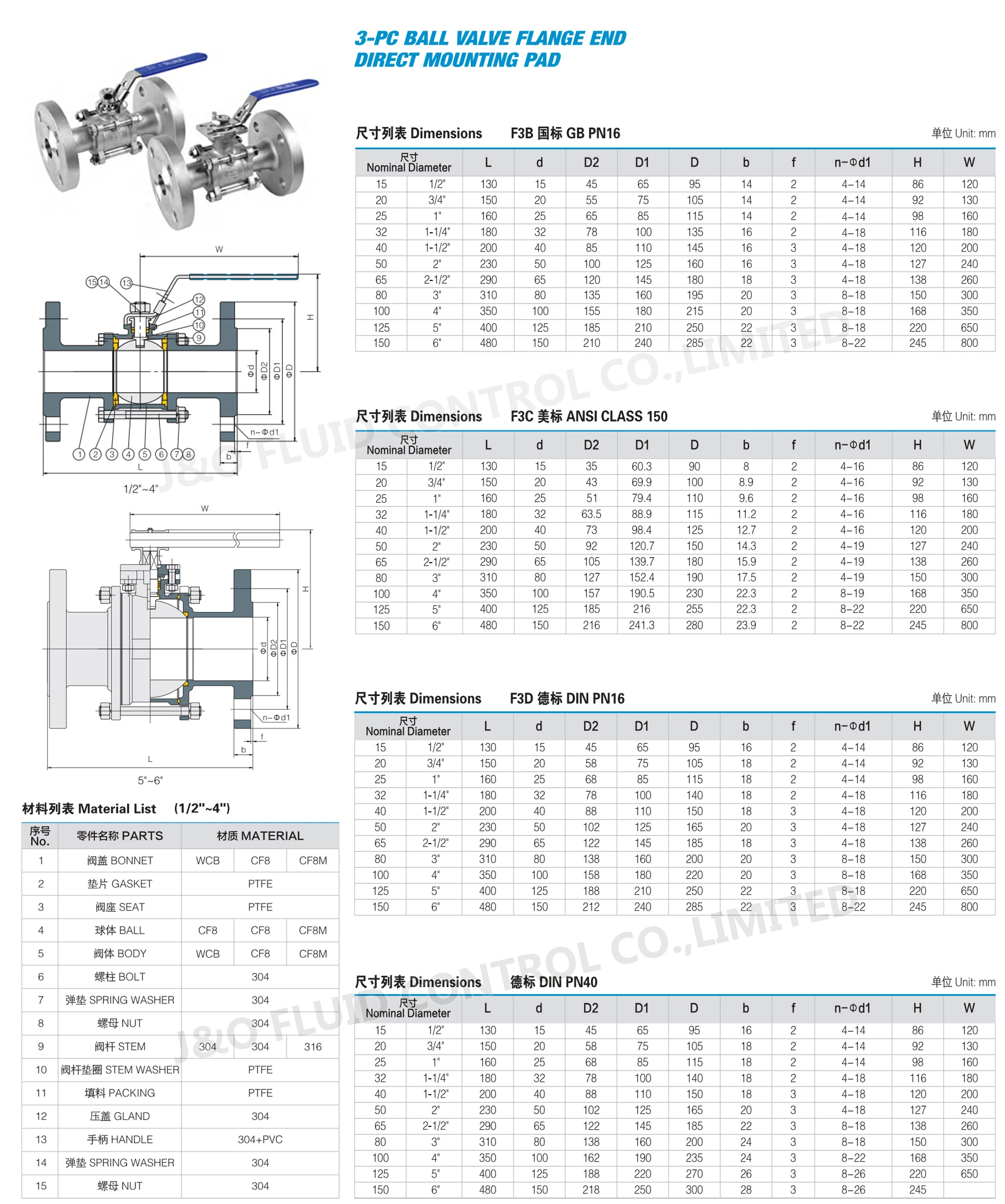 Flanged 3Pc Ball Valve
