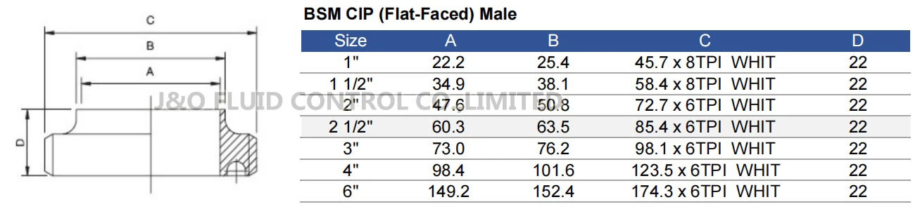Sanitary Stainless Steel BSM CIP Male