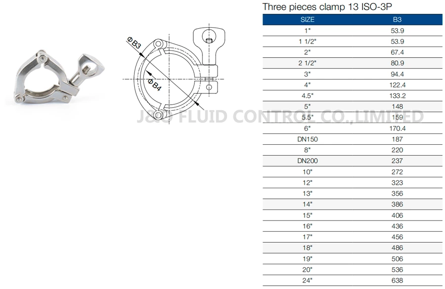 Sanitary Stainless Steel 13 ISO-3P Three Pieces Heavy Duty Clamp