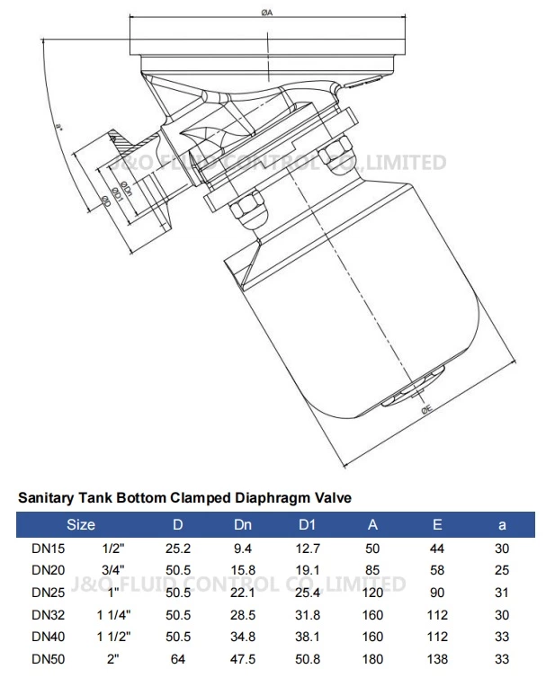 Sanitary Stainless Steel Pneumatic Clamp Tank Bottom Diaphragm Valve