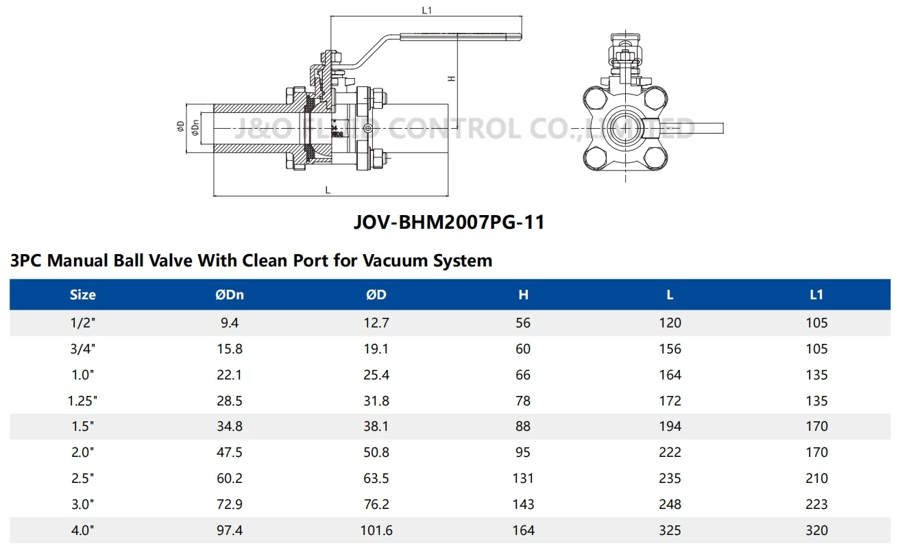 3PC Extended Welded Purge Port Ball Valve For Semiconductor Industry