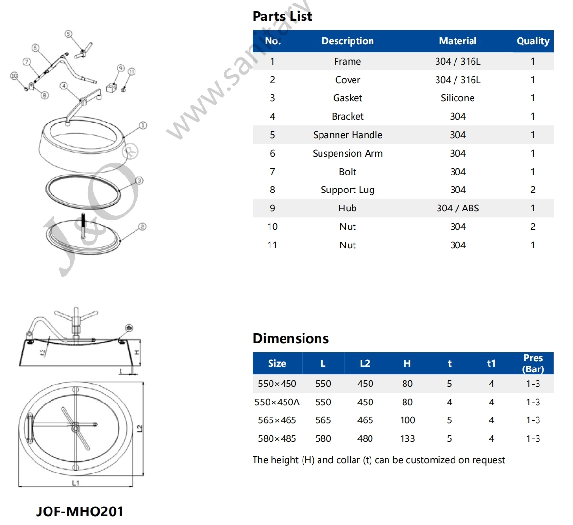 Sanitary Stainless Steel Tank Ellipse Manhole Cover