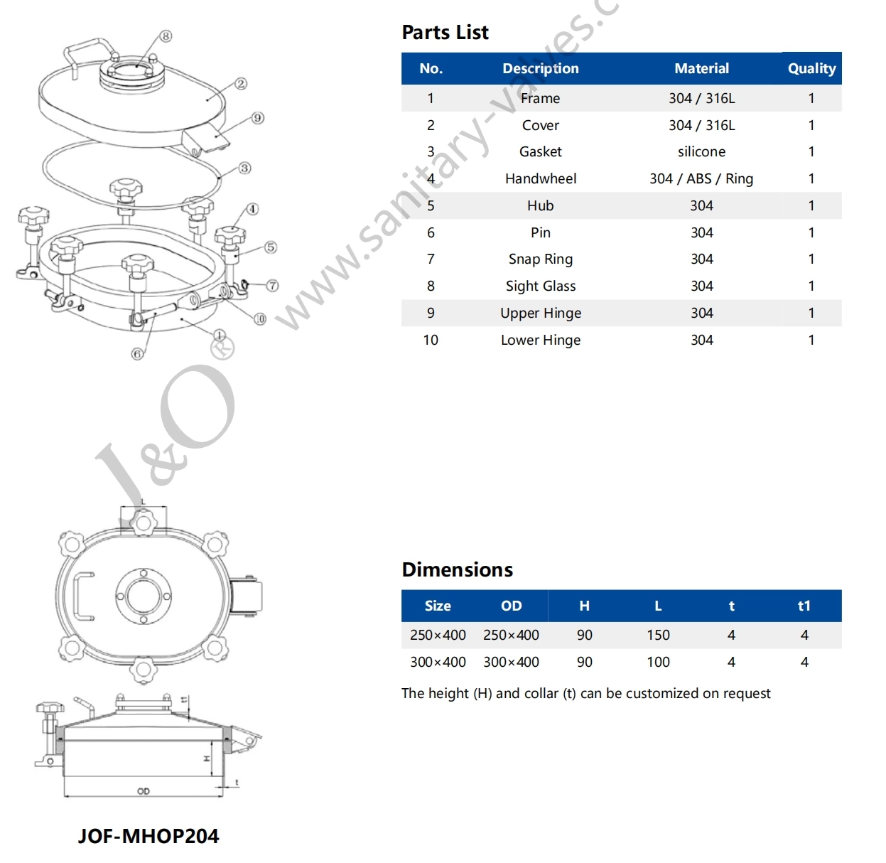 Sanitary Stainless Steel Oval Manhole With Sight Glass