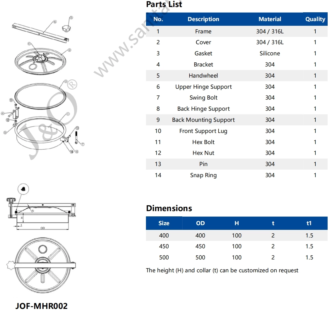 Sanitary Stainless Steel Round Manhole With Ribbed