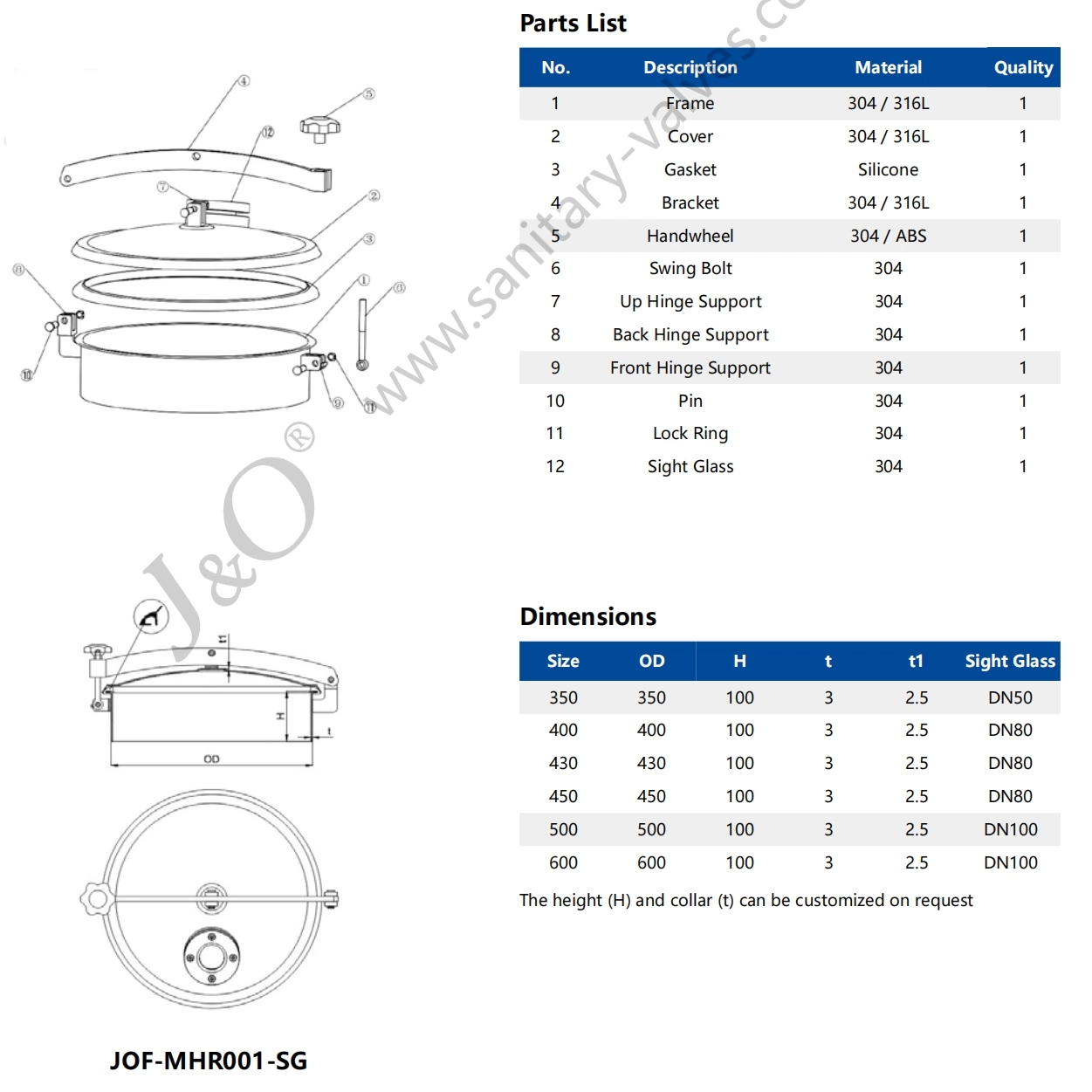 Sanitary Stainless Steel Manhole With Sight Glass