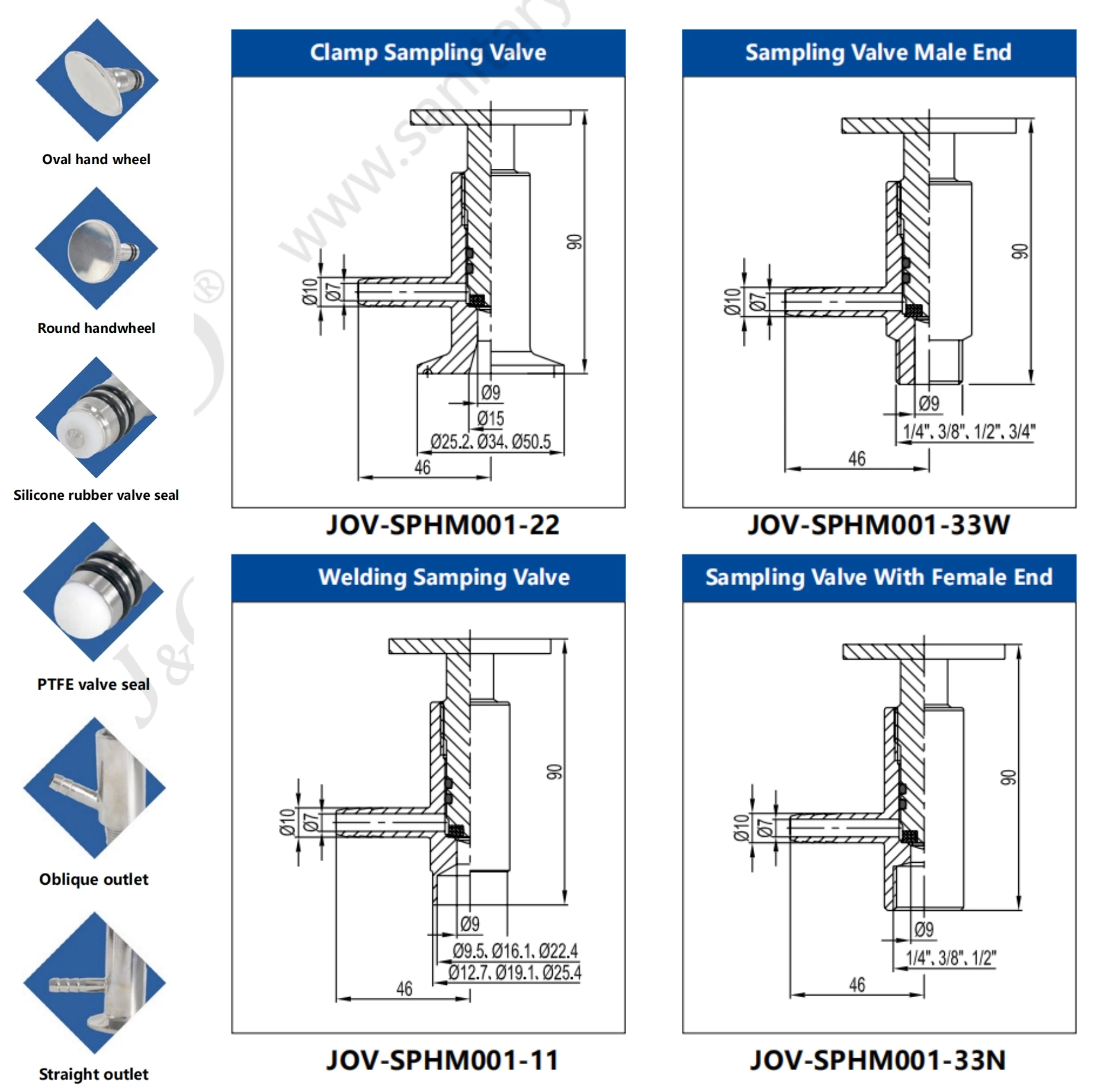 Sanitary Stainless Steel Butt Weld Sampling Valve With SS Handle Wheel