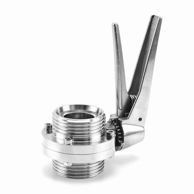 Sanitary Stainless Steel Thread Male Butterfly Valve With SS Gripper Handle