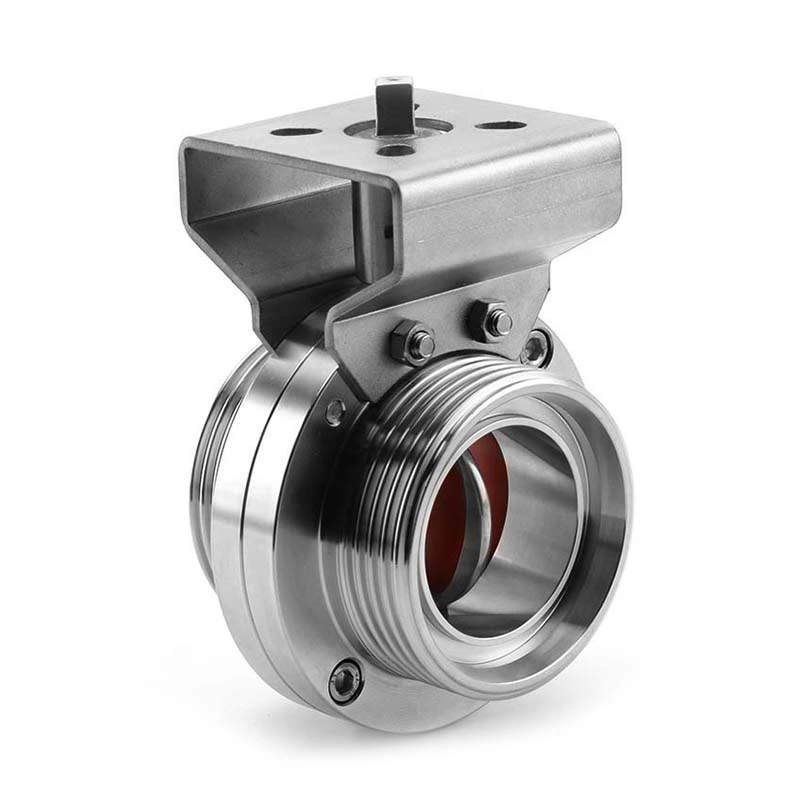 Sanitary Stainless Steel DIN Thread Butterfly Valve With Bracket