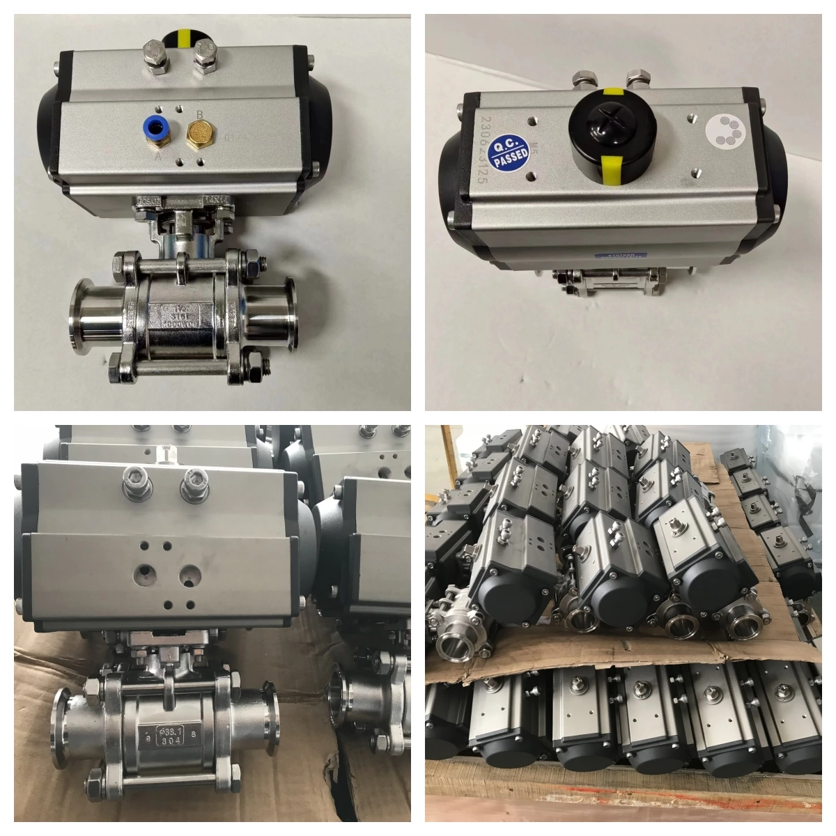 Sanitary Stainless Steel Pnuematic Three Pieces Ball Valve With Solenoid Valve Limit Switch Box Filter