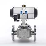 Sanitary Pneumatic Cavity Filled Flanged Three Way Ball Valve With Solenoid Valve