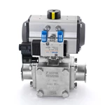 Sanitary Pneumatic Encapsulated Clamped Three Way Ball Valve With Solenoid Valve