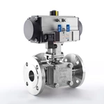 Sanitary Pneumatic Cavity Filled Flanged Three Way Ball Valve With Solenoid Valve
