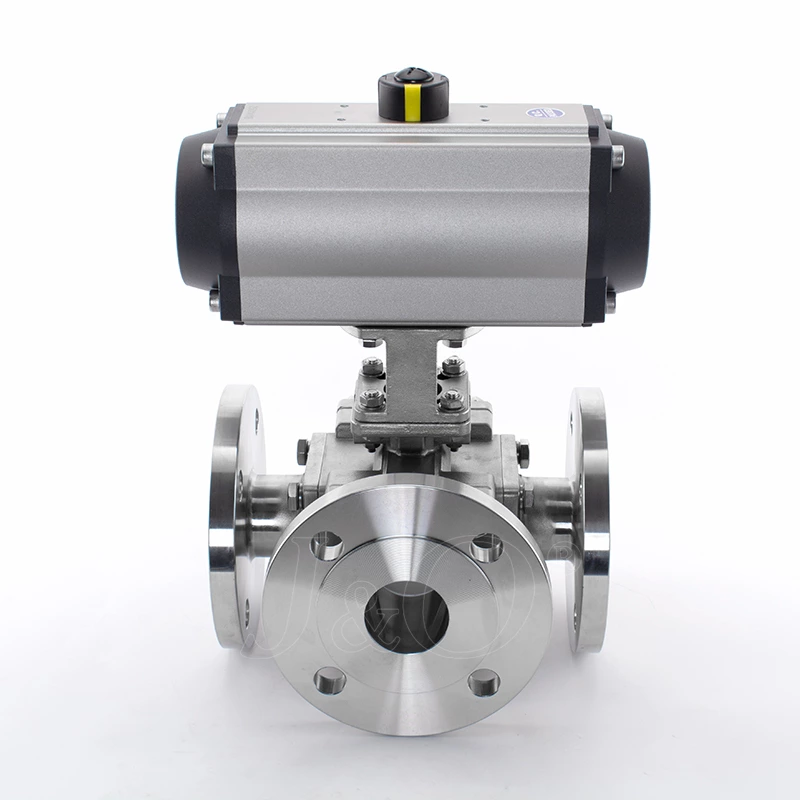 Sanitary Pneumatic Cavity Filled Flanged Three Way Ball Valve With Solenoid Valve