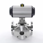 Sanitary Pneumatic Cavity Filled Flanged Three Way Ball Valve With Solenoid Valve
