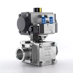 Sanitary Pneumatic Encapsulated Clamped Three Way Ball Valve With Solenoid Valve