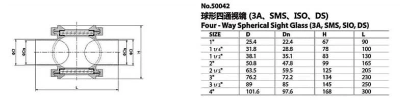 Sanitary Stainless Steel Cross Sight Glass With Sandblasting Finish