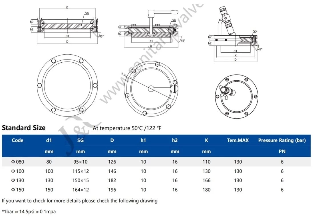Sanitary Stainless Steel Flange Type Sight Glass With Wiper